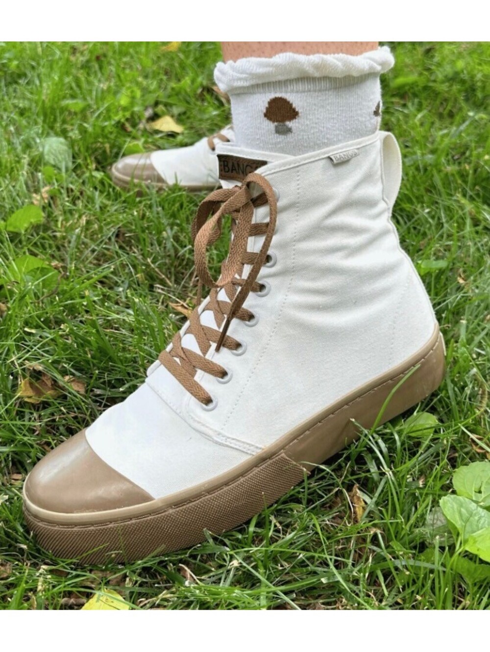 BANGS Sunshine Platform High Top Sneaker In Brown & Cream - Women's 7 NWOT